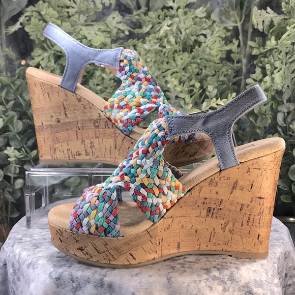 SO Taffy Multi Macramé Open Toe 4” Corkbottom Wedge Heels WMS 5.5M🌟Like NEW🌟 - Picture 6 of 11